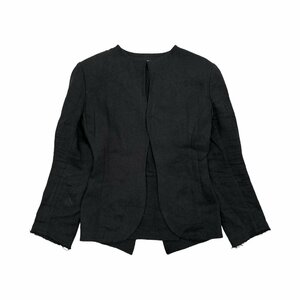 リネン100%◆Yohji Yamamoto FEMME ヨウジヤマモト ノーカラー 変形 ジャケット サイズ 1/ブラック 黒/レディース FY-J14-312 90s 00s