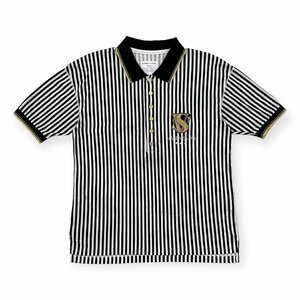 VALENZA PO SPORTS baren The Poe sport rhinestone gold button stripe polo-shirt with short sleeves M / lame entering / made in Japan 