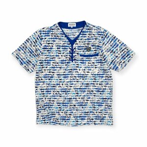 PAGELO Pajero Layered manner total pattern design short sleeves T-shirt cut and sewn L/ white blue group men's Anne jero