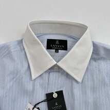 新品タグ付 未使用◆LANVIN ランバン イタリア製生地使用 ダブルカフス ストライプ 長袖 クレリックシャツ ドレスシャツ 48/日本製_画像3