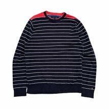 TOMMY HILFIGER トミーヒルフィガー ボーダー柄 長袖 コットン ニット セーター ハイゲージ 薄手 Mサイズ/メンズ_画像1