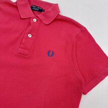 80s ビンテージ◆FRED PERRY フレッドペリー ロゴ刺繍 半袖 ポロシャツ ビビットピンク 鹿の子 S/メンズ ヒットユニオン 日本製_画像4