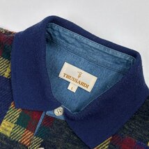 パッチワーク風◆TRUSSARDI トラサルディ チェック柄 総柄 ウール混 ポロ ニット シャツ トレーナー サイズL メンズ_画像3