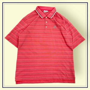 adidas GOLF アディダス ゴルフ ボーダー柄 刺繍入り 半袖 ポロシャツ サイズ M/ピンク メンズ スポーツ