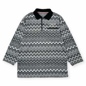 PAGELO Pajero jig The g total pattern polo-shirt with long sleeves / gray × black men's Anne jero