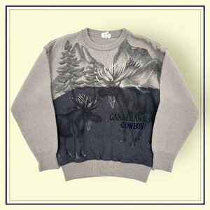  animal pattern *PIA SPORTS Piasports reindeer wool knitted sweater 3/ men's / made in Japan Leica 