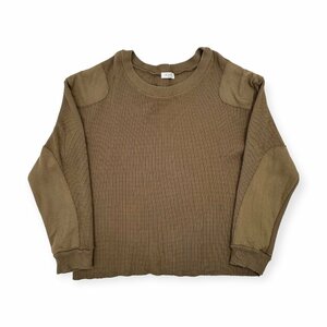 USA made *CALUX Cara ks shoulder elbow patch waffle long sleeve thermal sweatshirt shirt cut and sewn L/ America made / United Arrows / brown group 