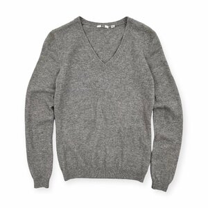 カシミヤ100%◆UNIQLO ユニクロ カシミアウール Vネック 長袖 ニットセーター M/グレー/レディース/n-07