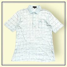 DAKS ダックス チェック柄 半袖 コットン ポロシャツ シースルー 薄手 Mサイズ / 水色系 / メンズ 紳士 日本製_画像1