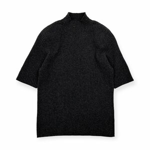 カシミヤ100%◆SAMARCAN ハイネック リブ編み 半袖 ニット セーター Lサイズ程度 /ダークグレー 系/レディース カシミア