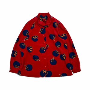 BRUNO PIATTELLI ブルーノピアッテリ 総柄 衿デザイン 長袖 ブラウス シャツ Mサイズ程度/レッド系 赤系/レディース レナウン
