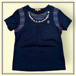 CASTELBAJAC SPORT Castelbajac sport border pattern short sleeves cotton T-shirt cut and sewn size 1/ navy series / lady's Leica 