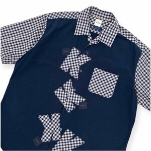 Karl Helmut Karl hell m check switch with logo is ma color short sleeves shirt / navy / Pink House /k Lazy pattern 