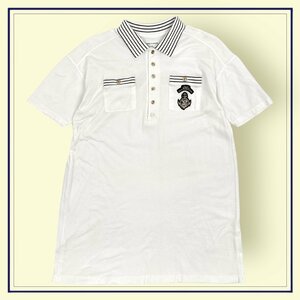  gold button *VALENZA PO baren The Poe rhinestone attaching polo-shirt with short sleeves tunic One-piece M / white white lady's made in Japan 