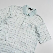 DAKS ダックス チェック柄 半袖 コットン ポロシャツ シースルー 薄手 Mサイズ / 水色系 / メンズ 紳士 日本製_画像2