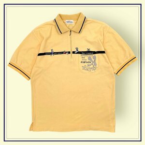 BIG Cara embroidery!!*SIMPSON Simpson half Zip polo-shirt with short sleeves size ( M ) / yellow men's 