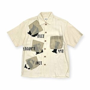 DOLCE elegante Dolce linen. short sleeves shirt wrinkle processing size (15 1/2)/ ivory series men's gentleman world made in Japan 