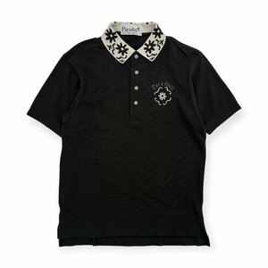 ゴルフ◆Paradiso パラディーゾ 花柄 鹿の子 半袖 ポロシャツ サイズ M/黒 ブラック/メンズ/スポーツ