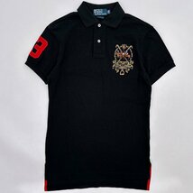 Polo by Ralph Lauren ポロラルフローレン CUSTOM FIT BIG 刺繍 デザイン ナンバリング 半袖 ポロシャツ 鹿の子 XS/ブラック メンズ_画像4