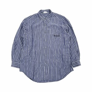Black&White черный & белый полоса рисунок рубашка с длинным рукавом L размер / голубой × белый / мужской спорт Golf сделано в Японии 
