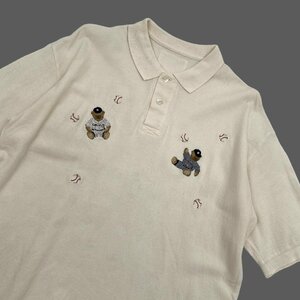 Karl Helmut Karl hell m bear baseball embroidery design polo-shirt with short sleeves L size / ivory beige group / men's Pink House 