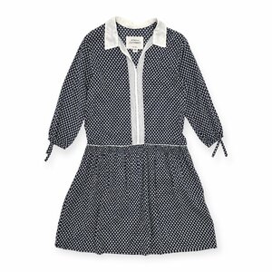 イタリア製 VETEMENTS CLASSIQUES WIM NEELS ベイクルーズ 総柄 スキッパー 長袖 ワンピース /ネイビー×ホワイト/コットン/薄手