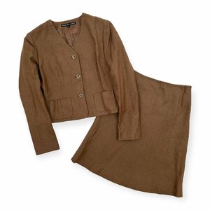  top and bottom *RALPH LAUREN Ralph Lauren setup flax & cotton summer suit no color jacket skirt 11/9 Brown / spring summer / made in Japan 