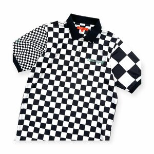 美品◆BEAMS GOLF ビームス ゴルフ ブロックチェック 半袖 ドライ ポロシャツ M/ブラック ホワイト/メンズ