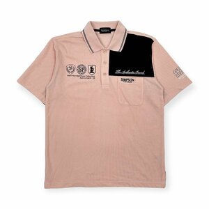  роскошный дизайн *SIMPSON Simpson Logo вышивка & принт олень. . рубашка-поло с коротким рукавом размер L / розовый серия мужской 