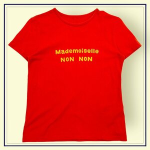 Mademoiselle NON NON マドモアゼルノンノン ロゴデザイン 半袖 コットン Tシャツ カットソー Lサイズ/オレンジ/レディース パパス 日本製