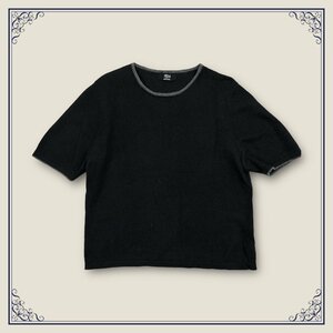 カシミヤ100%◆ITEM HKSY CASHMERE カシミアウール 半袖ニットセーター ブラック/L