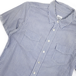 bulle de savon ビュルデサボン ストライプ 半袖シャツ ワーク ポケット付き コットン/くすみブルー ホワイト