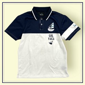  Golf *PARADISO Paradiso морской вышивка двухцветный короткий рукав скорость . dry рубашка-поло размер M / темно-синий × белый / мужской 