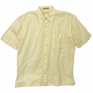  flax material *RAIKA STYLE Leica style total pattern cotton &linen short sleeves shirt 48 / yellow beige group / men's / made in Japan 