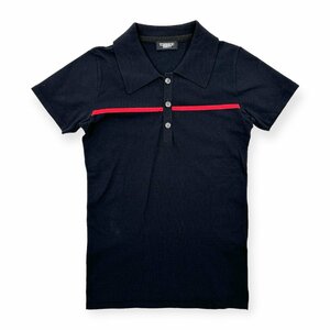 TORNADO MART Tornado Mart line entering nylon knitted manner polo-shirt with short sleeves / black black / made in Japan / lady's 