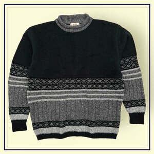 レア!!ビンテージ!!当時物!!◆MEN'S BIGI メンズビギ ハイネック デザイン アルパカ&シルク ウールニットセーター /80s 90s/黒/ブラック