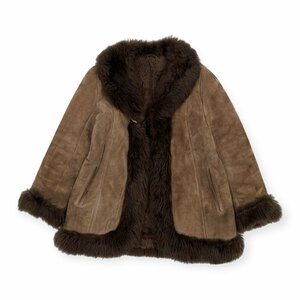 スペイン製◆FARLON 羊革 本革 リアルムートン コート ジャケット Lサイズ / ブラウン スウェードレザー
