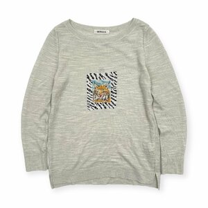 GKITALIYA 伊太利屋 イタリヤ スパンコール アニマル デザイン ラメ入り 長袖 ニット セーター Tシャツ 薄手 サイズ11/レディース 日本製