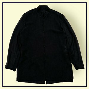 Leilian レリアン 長袖 シアー シースルー レイヤード デザイン ブラウス シャツ 薄手 サイズ 9/ブラック 黒/レディース レトロ 日本製