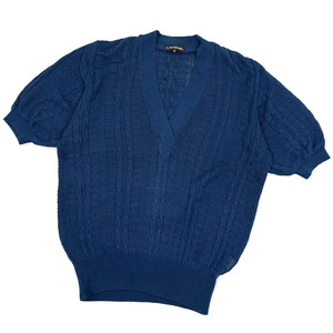 豪華デザイン!!◆LANCEL ランセル ケーブル編み 半袖 コットンニット セーター M サイズ /チルデン風