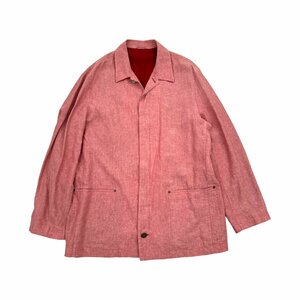 Papas パパス コットン リネン ヘリンボーン メタルボタン ジャケット カバーオール シャツジャケット Lサイズ/レッド 赤系/メンズ 日本製