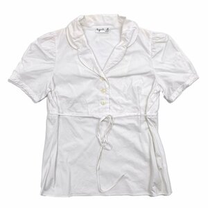 agnes b. PARIS Agnes B waist ribbon open color short sleeves shirt blouse white / lady's / made in Japan 