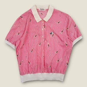 ゴルフ◆Black&White ブラック&ホワイト ストライプ 刺繍デザイン 半袖 ポロシャツ サイズ9 / レディース /ピンク