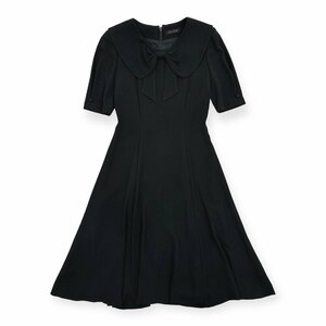 ビンテージ YUKI TORII ユキトリイ リボン襟 デザイン 半袖 ロング ワンピース ドレス 11 /黒/ブラック/C-TK91/オールド
