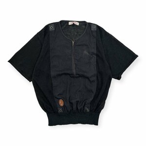 麻100%◆DOLCE ドルチェ ナイロン切替 ハーフジップ リネン サマーニット 半袖 Tシャツ セーター カットソー サイズ 4 /黒/ブラック/メンズ