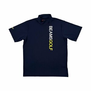 美品◆BEAMS GOLF ビームス ゴルフ ロゴプリント ハイネック ドライ 半袖Tシャツ カットソー Sサイズ /紺/ネイビー/メンズ/日本製/スポーツ