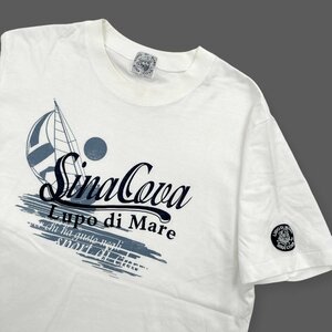 SINA COVA シナコバ 船長ワッペン マリン フロッキープリント 半袖 Tシャツ LL /白/ホワイト/メンズ/日本製/大きいサイズ
