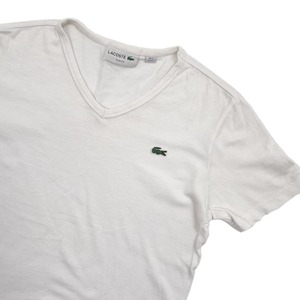 LACOSTE ラコステ Slim Fit ワニ刺繍 Vネック 半袖Tシャツ カットソー サイズ 2(FR) / 白 ホワイト メンズ 日本製
