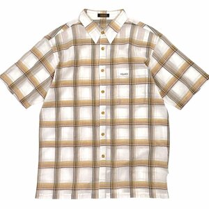 オシャレ!!◆ARAMIS アラミス リネン混 ロゴ刺繍 ポケット付き チェック柄 半袖シャツ LL/メンズ オーバーサイズ