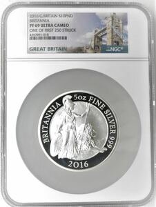 【初回限定250枚 ブリタニア 準最高】2016年 イギリス エリザベス 銀貨 10ポンド NGC PF69 UC アンティーク モダンコイン ウナとライオン